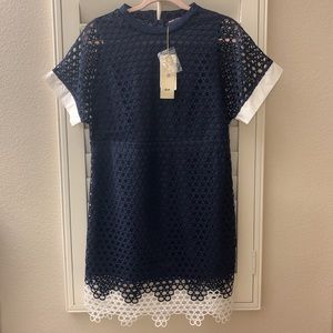 BNWT d’zzit imported navy/white textured dress size L